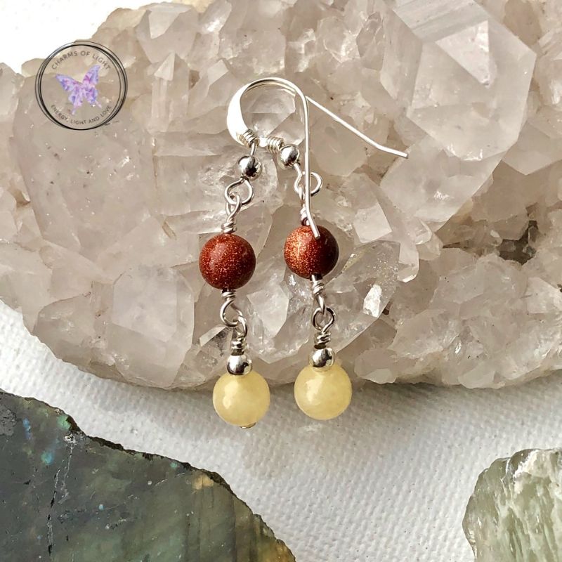 Goldstone & Yellow Calcite Silver Earrings